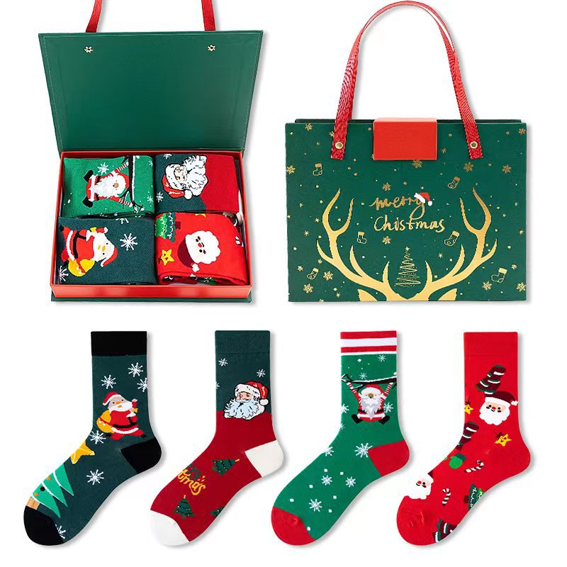 Festive 4-Pair Christmas Sock Gift Set – Santa & Snowman