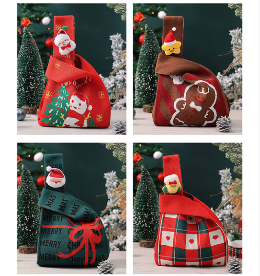 Festive 4-Piece Christmas Gift Bag Set – Knitted Holiday Pouches