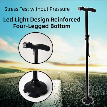 Folding LED Walking Cane – 4-Prong Base, Adjustable 88–98cm