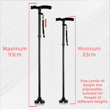 Folding LED Walking Cane – 4-Prong Base, Adjustable 88–98cm