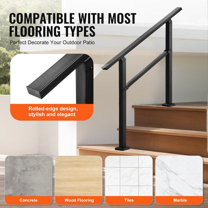 Outdoor Stair Handrail 2-3 Step with Horizontal Bar – Black