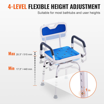 VEVOR 360° Swivel Shower Chair with Pivoting Arms – 400lbs